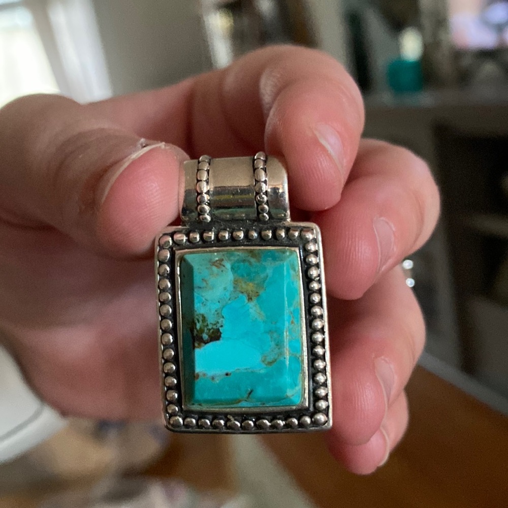 Large sterling silver and turquoise square pendant.